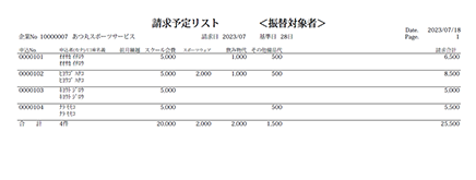 オンライン集金管理ツール「あつ丸」の請求予定リスト